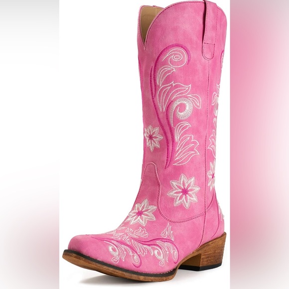 Pink Cowboy Boots For Women Mid Calf Western Boots Cowgirl Boots - Picture 1 of 4